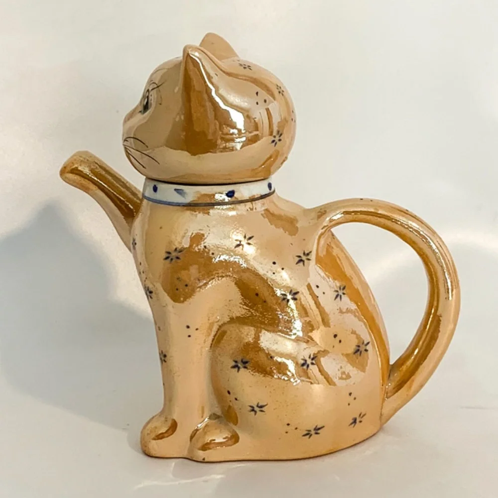 Vintage Maneki Neko Chinese Iridescent Lucky Cat Teapot - Picture 3 of 10